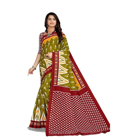 Rosolly Women'S Soft Pure Cotton Printed Saree With Unstitched Blouse 5.5Mtr